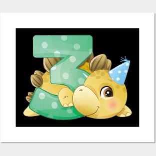 3rd Birthday Cute Little Dinosaur Posters and Art